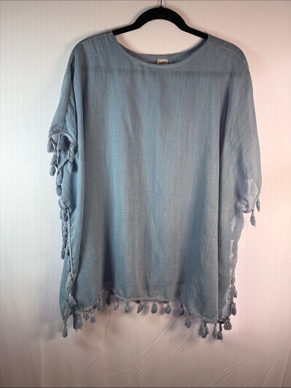 Light Blue Tassel-Hem Women's Tunic Top